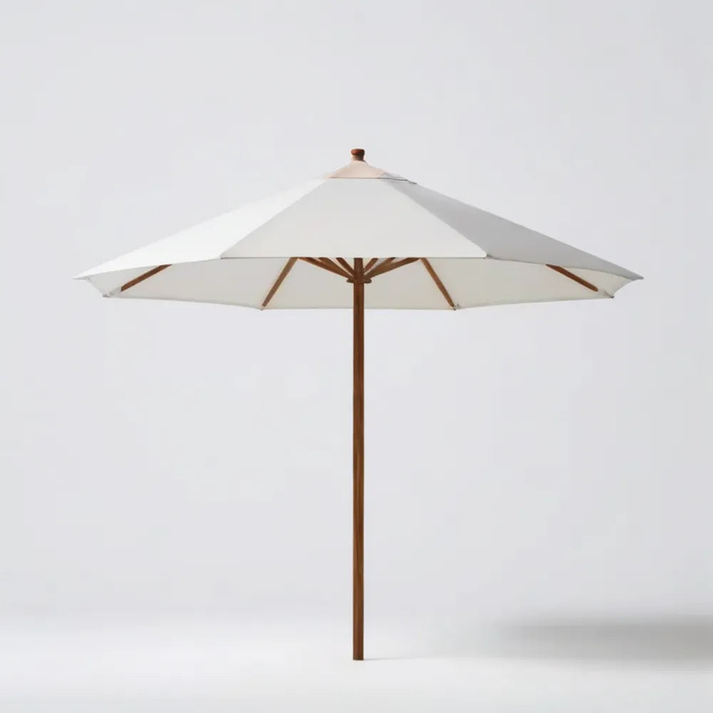 Kremowy ośmiokątny parasol ogrodowy z drewna eukaliptusowego i poliestru, 300 × 250 cm