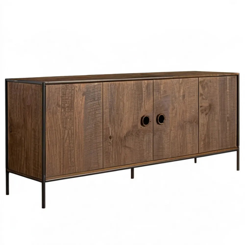 Szafka RTV z litego drewna mango, ciemnobrązowa/czarna, 160 x 40 x 75 cm