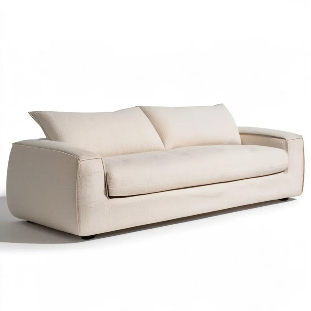 Trzyosobowa sofa kremowa z tkaniny poliestrowej 220 x 95 x 80 cm