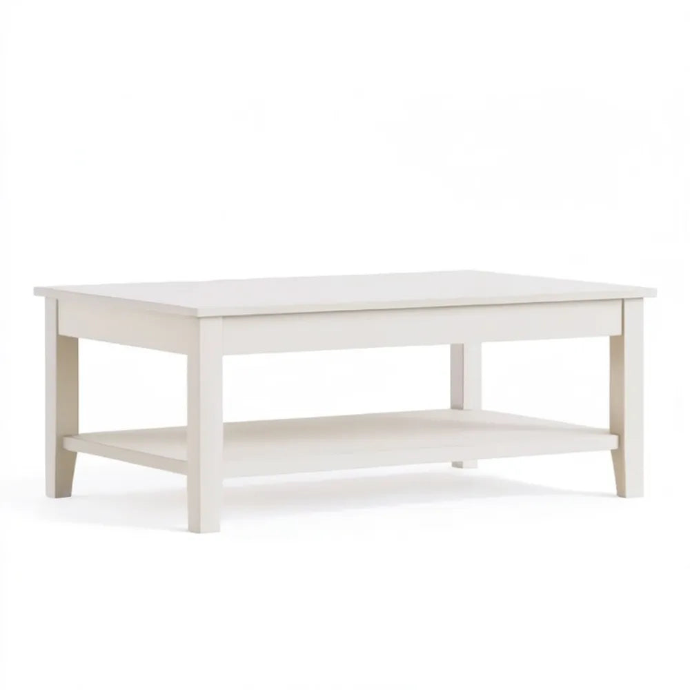 Biały prostokątny stolik kawowy z półką MDF 120 x 60 x 45 cm