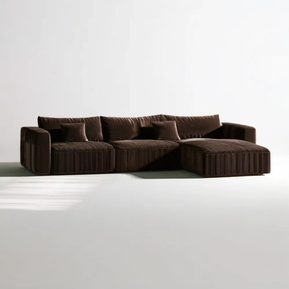 Sofa narożna prawostronna 3-osobowa ze sztruksu poliestrowego ciemnobrązowa 300 x 170 x 75 cm