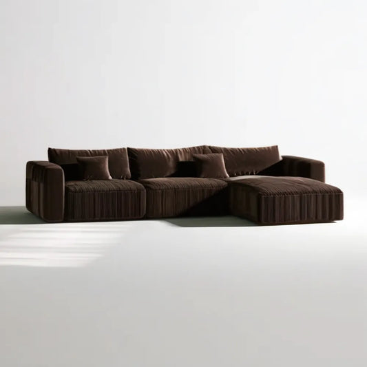 Sofa narożna prawostronna 3-osobowa ze sztruksu poliestrowego ciemnobrązowa 300 x 170 x 75 cm