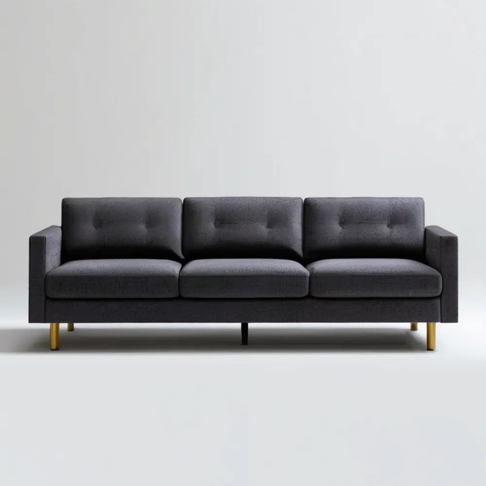 Grafitowa sofa trzyosobowa ze złotymi nogami 210 × 85 × 83 cm