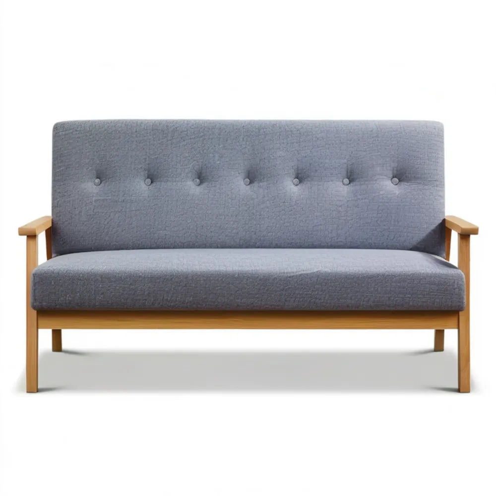 Dwuosobowa sofa szara z drewnianymi podłokietnikami 120 x 74 x 78 cm