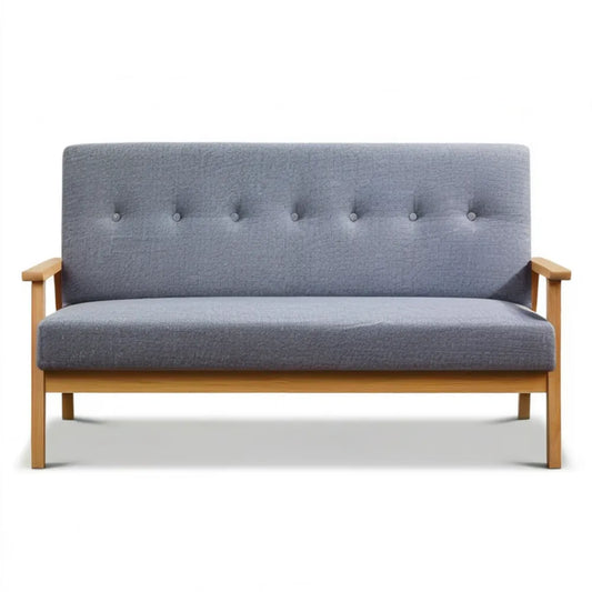 Dwuosobowa sofa szara z drewnianymi podłokietnikami 120 x 74 x 78 cm