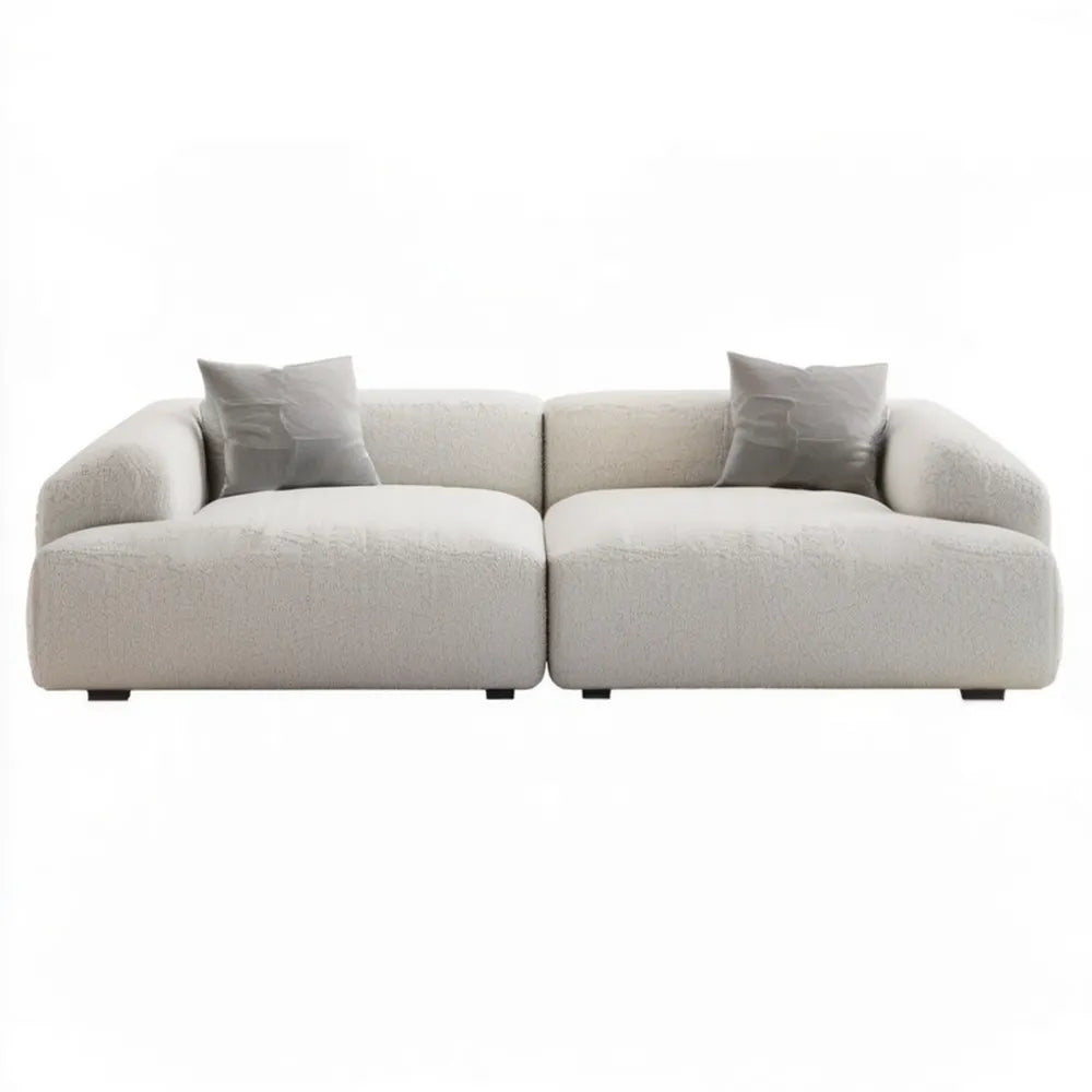 Kremowa sofa modułowa 2-osobowa bouclé 240 × 105 × 72 cm z szarymi poduszkami