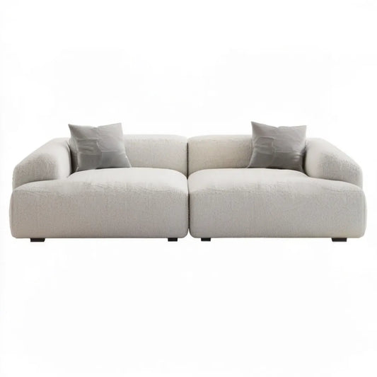 Kremowa sofa modułowa 2-osobowa bouclé 240 × 105 × 72 cm z szarymi poduszkami