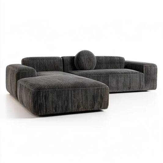 Grafitowa 3-osobowa sofa narożna w kształcie L z lewostronnym szezlongiem, sztruksowa, 280 x 170 x 75 cm