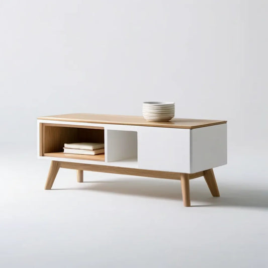 Stolik kawowy skandynawski MDF biały/dąb naturalny 100 x 45 x 45 cm