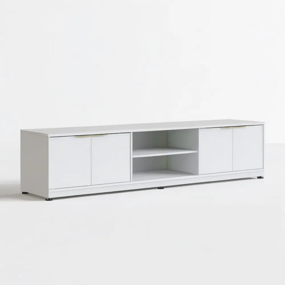 Biała szafka RTV z 4 drzwiczkami i otwartą półką 180 x 40 x 45 cm