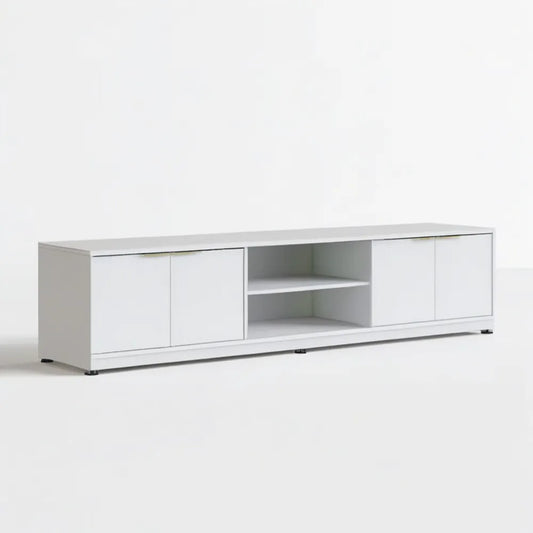 Biała szafka RTV z 4 drzwiczkami i otwartą półką 180 x 40 x 45 cm
