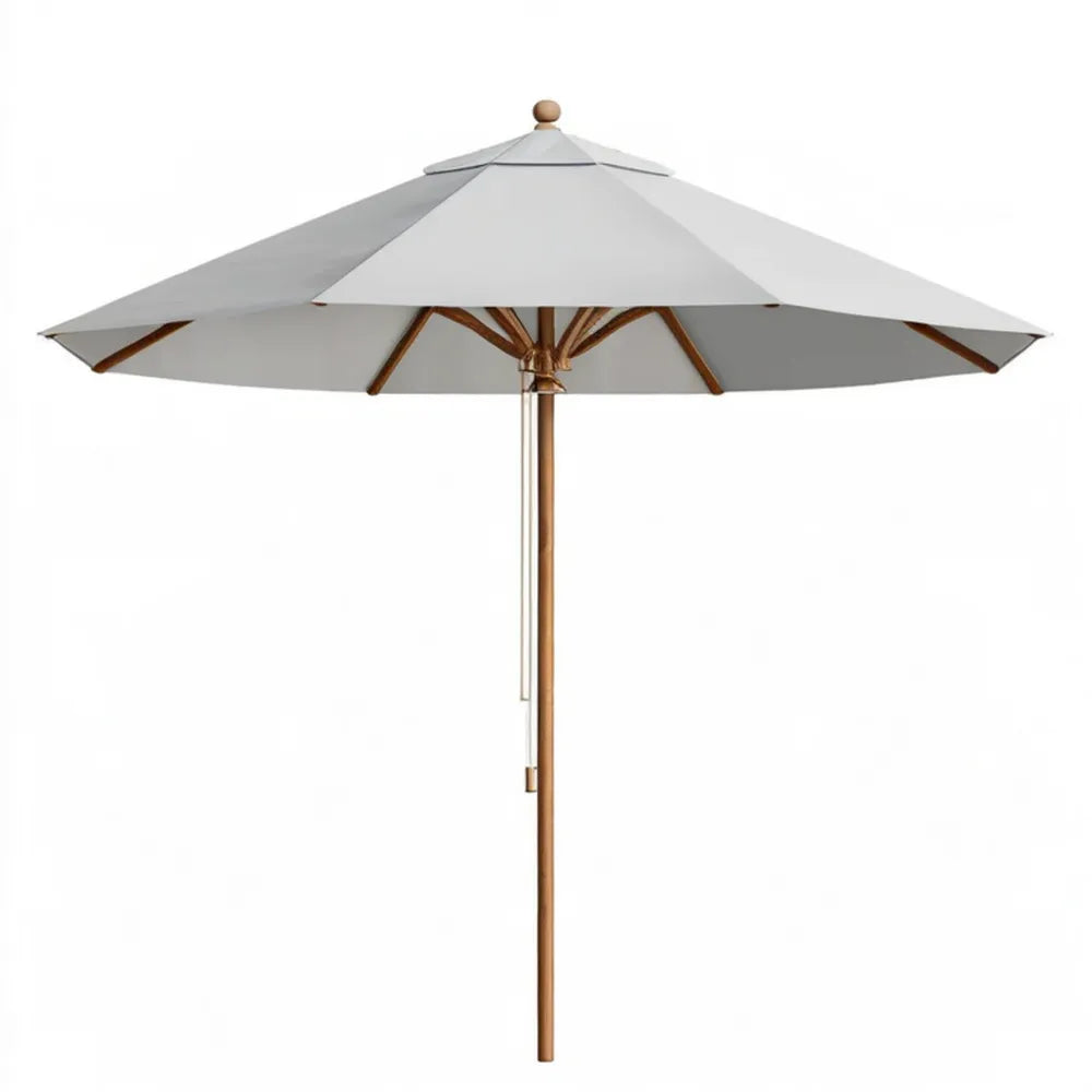 Drewniany parasol ogrodowy z kremową okrągłą czaszą 300 cm, wys. 250 cm