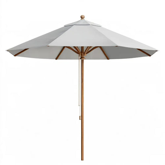 Drewniany parasol ogrodowy z kremową okrągłą czaszą 300 cm, wys. 250 cm