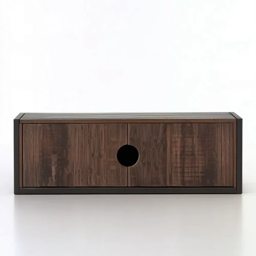 Szafka RTV z MDF i stali, ciemny orzech/czarny, 160 × 40 × 50 cm