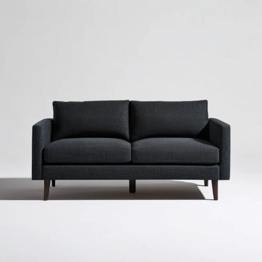 Dwuosobowa sofa tapicerowana grafitowa z ciemnobrązowymi nogami 160 x 85 x 82 cm