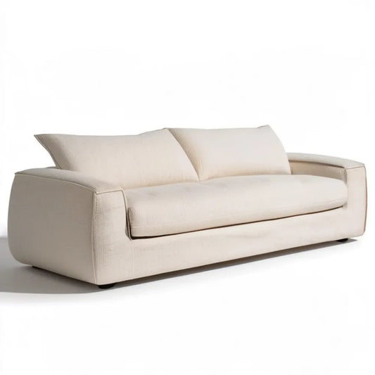 Trzyosobowa sofa kremowa z tkaniny poliestrowej 220 x 95 x 80 cm