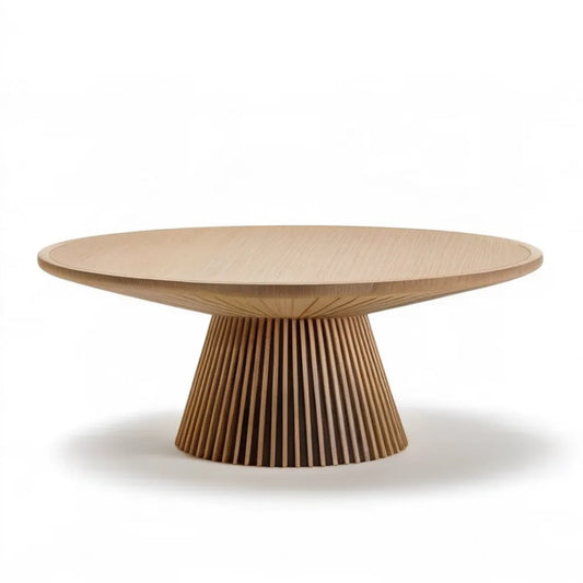 Okrągły stolik kawowy z MDF z fornirem dębowym, jasny dąb, Ø100 × 38 cm
