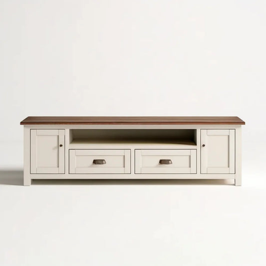 Kremowa szafka RTV z blatem w kolorze orzecha, 160 x 40 x 55 cm
