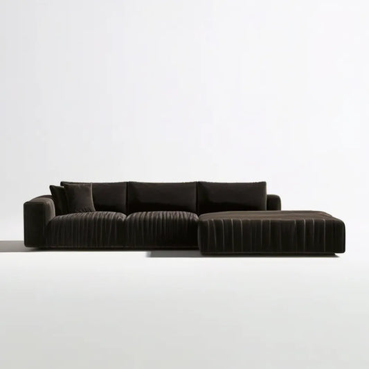Czarna sofa narożna z prawym szezlongiem, aksamit poliestrowy, 280 x 165 x 75 cm
