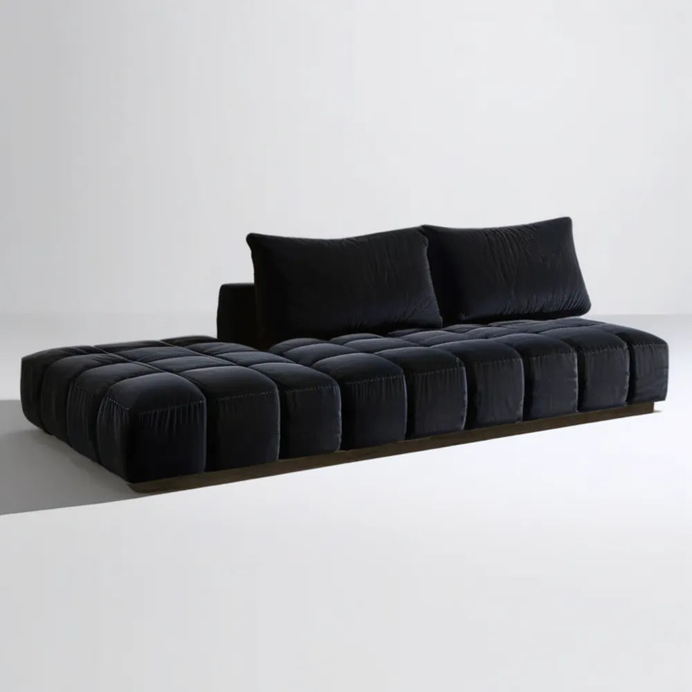 Czarna modułowa sofa z szezlongiem z aksamitu 280 x 160 x 70 cm