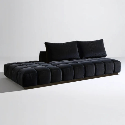 Czarna modułowa sofa z szezlongiem z aksamitu 280 x 160 x 70 cm