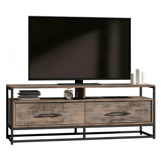 Szafka RTV z 2 szufladami, brąz rustykalny/czarny, 140 x 40 x 60 cm
